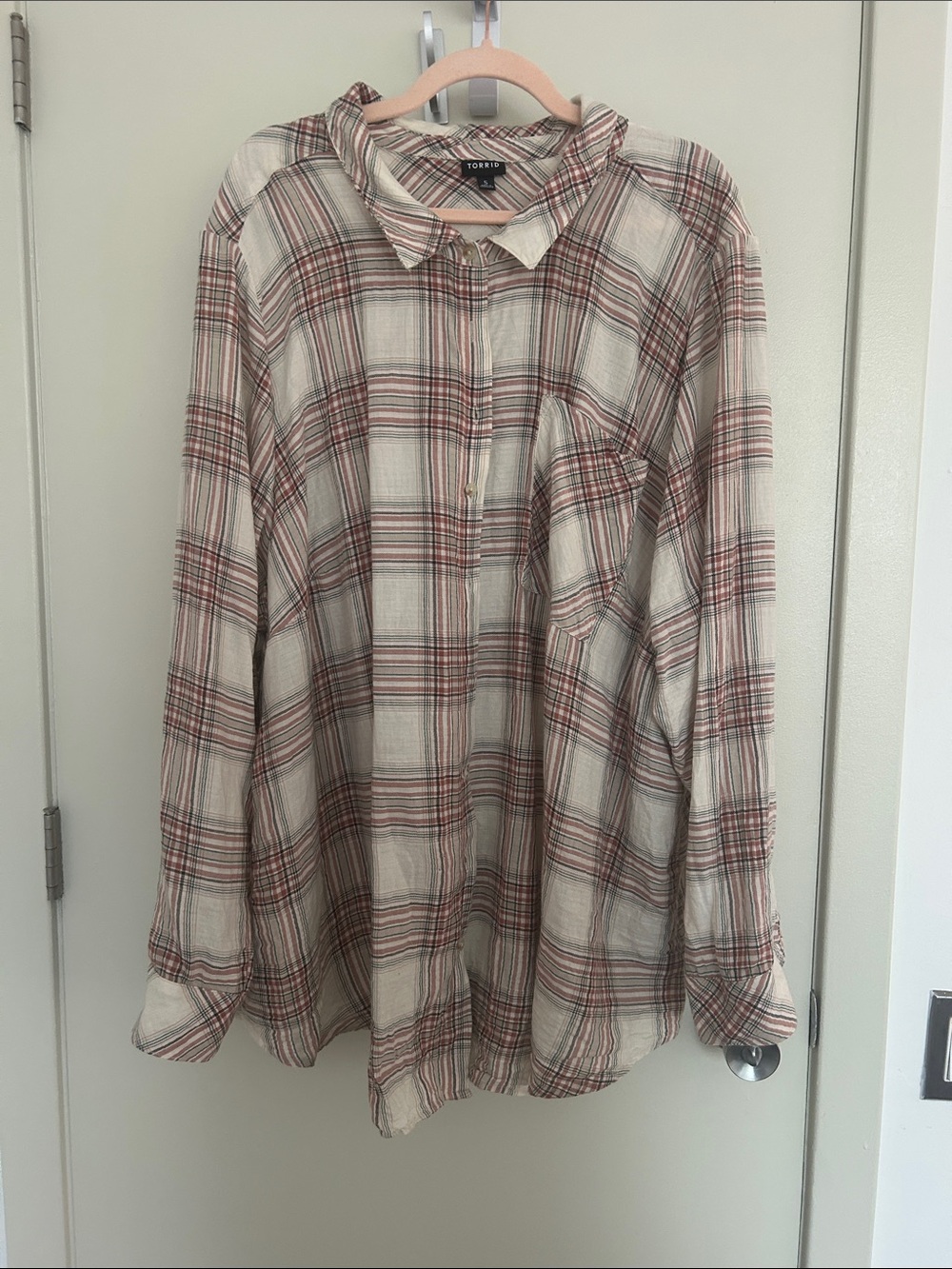 torrid Cream and Red Plaid Button-Down Shirt